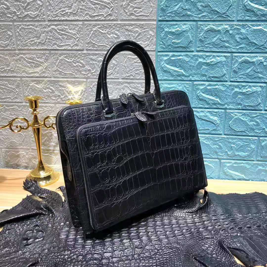 Crocodile Belly Black Handbag Men's-0