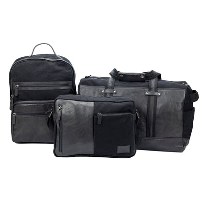 K0023AB | Canvas/Vera Leather Notebook Backpack, full grain, flyaway - Black Color. Nickel Antique accessories, Zipper closure. Dimensions: 29 x 40 x15 cm. Packaging: Tnt bag