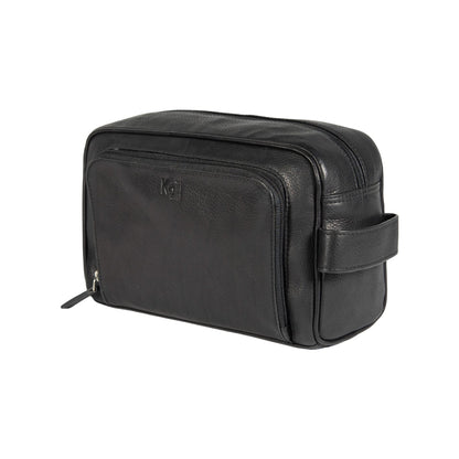 K0025AB | Beauty Case with side handle in genuine full grain leather with light grain - Black color. Zipper closure, Dimensions: 25 x 16 x 12 cm. Packaging: Tnt bag