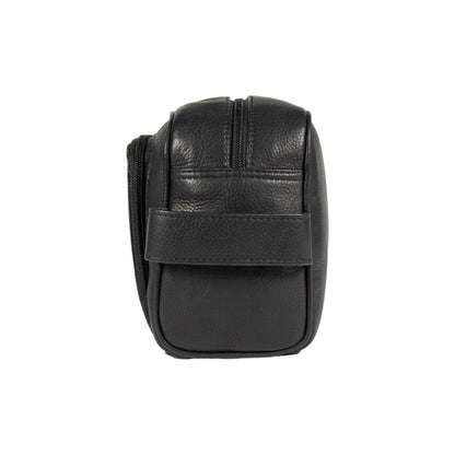 K0025AB | Beauty Case with side handle in genuine full grain leather with light grain - Black color. Zipper closure, Dimensions: 25 x 16 x 12 cm. Packaging: Tnt bag