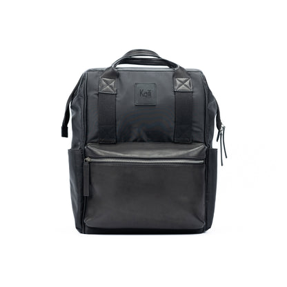 K0037AB | Waterproof Nylon Backpack/Full Grain Leather with Light Grain - Black Color - Polished Nickel Accessories. Dimensions: 27 x 39 x 19 cm - Packaging: Tnt bag