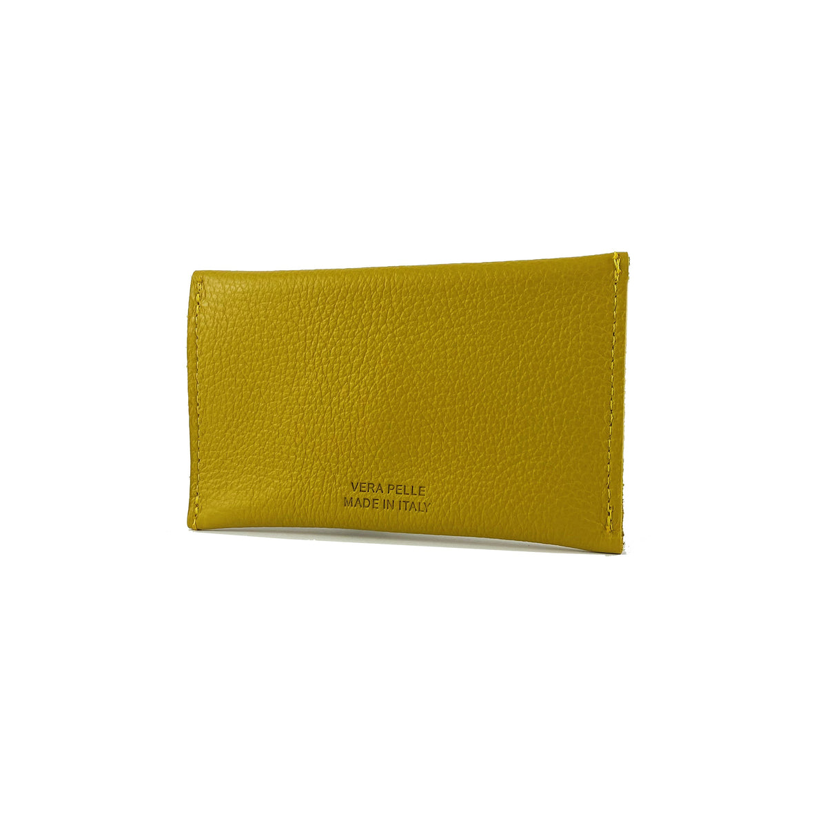 K0040RB | Made in Italy flap pouch in genuine full-grain leather, dollar grain - Yellow color - Size: 13 x 8 x 0.5 cm - Package: Hard bottom/cover Gift Box