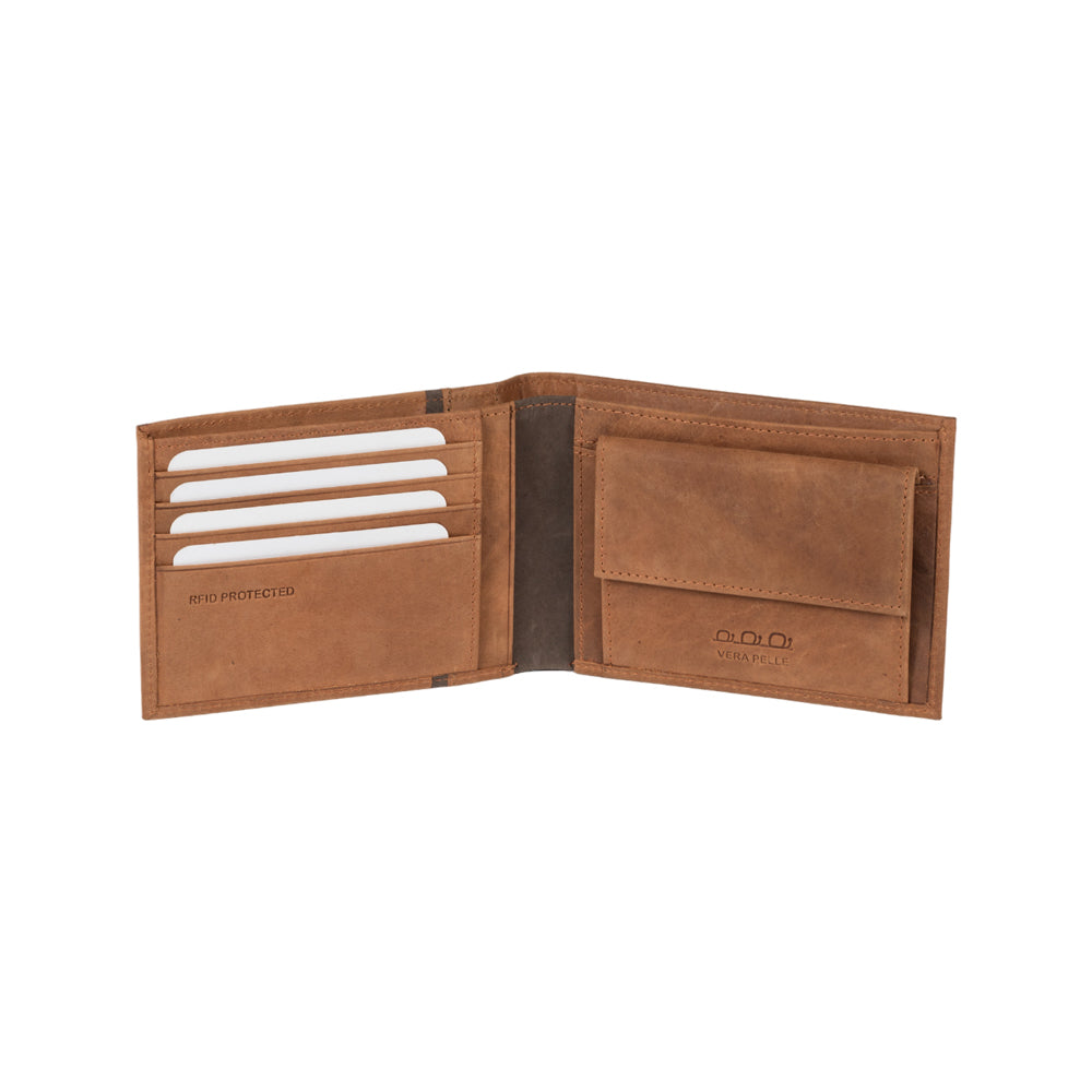 K12203UB | Men's wallet in genuine full-grain leather, Naked. Leather color. RFID protection. Size when closed: 12.5 x 9.5 x 2 cm. Packaging: gift box bottom/cover
