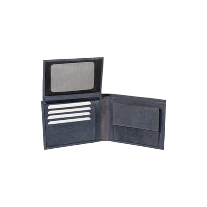 K12220DF | Men's wallet in genuine full-grain leather, Naked. Blue color. RFID protection. Size when closed: 11.5 x 8.3 x 2 cm. Packaging: gift box bottom/cover