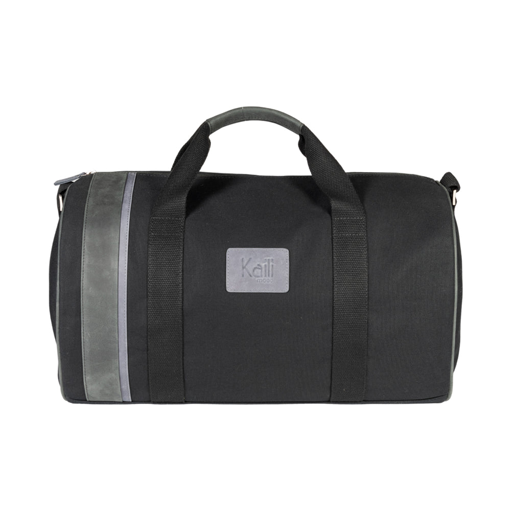 K2006AF | 100% Cotton Canvas /Wild Leather Travel Duffle Bag, full grain, Naked - Black color, zipper closure. Dimensions: 45 x 25 x 28 cm - Packaging: Tnt bag