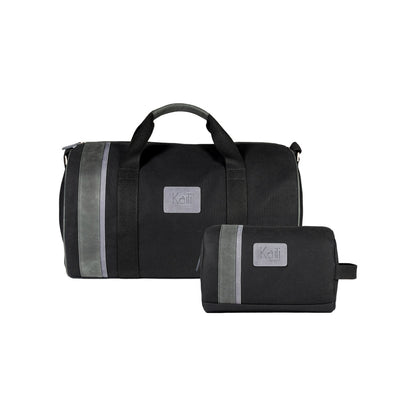 K2006AF | 100% Cotton Canvas /Wild Leather Travel Duffle Bag, full grain, Naked - Black color, zipper closure. Dimensions: 45 x 25 x 28 cm - Packaging: Tnt bag