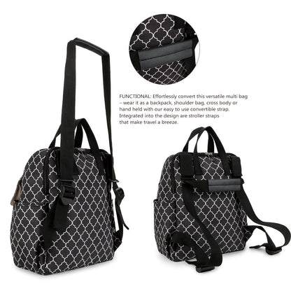 Striped double-shoulder and single-shoulder diaper bag with separate diaper pad and bottle bag, multi-functional maternity and baby travel stroller bag