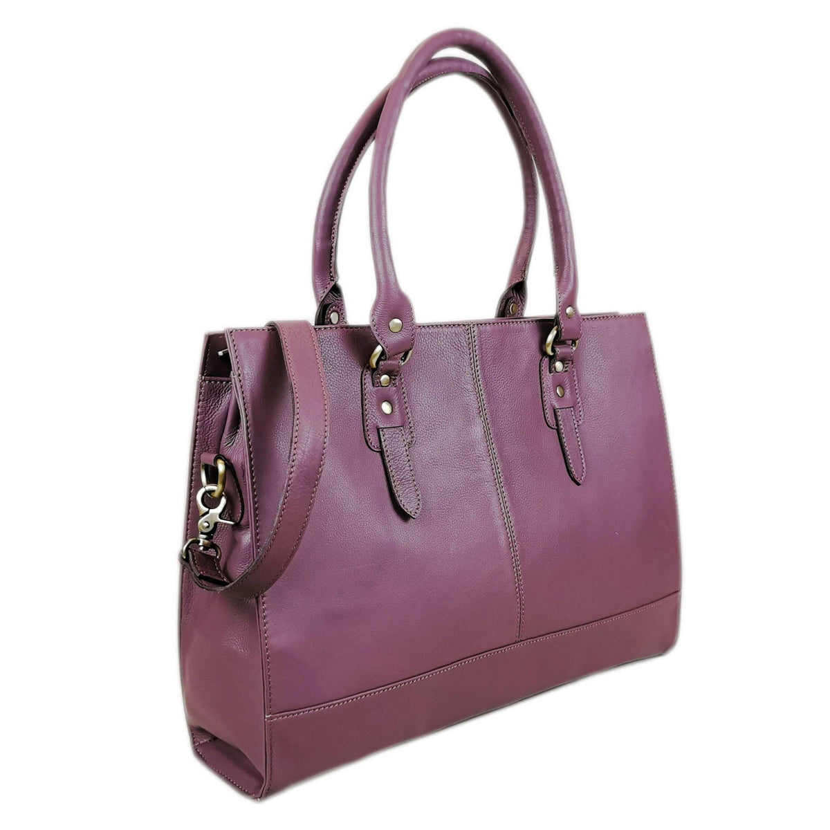 The Signature 17" Leather Laptop Bag, Purple-0