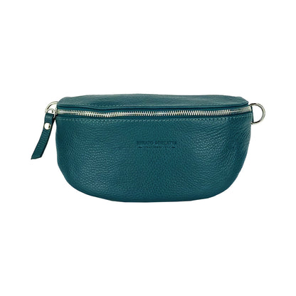 RB1015BZ | Fanny pack with removable shoulder strap in Genuine Leather Made in Italy. Polished Nickel metal snap hook attachments - Brassy color - Dimensions: 24 x 14 x 7