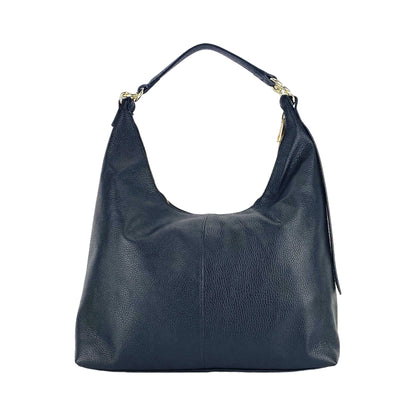 RB1017A | Women's Soft Shoulder Bag in Genuine Leather Made in Italy with a single handle and removable shoulder strap. Attachments with shiny gold metal snap hooks - Color: Black - Dimensions: 36 x 40 x 13 cm