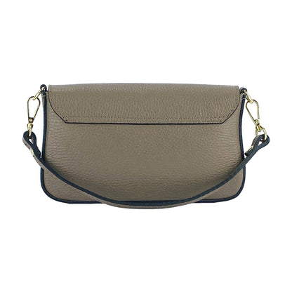 RB1023AQ | Small Shoulder Bag with Removable Chain Strap in Genuine Leather Made in Italy. Flap Closure. Shiny Gold metal hardware - Taupe color - Dimensions: 22 x 12 x 3 cm.
