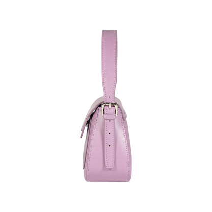 RB1030CI | EMMA Women's Shoulder Bag with flap in Genuine Leather Made in Italy. Shiny Silver metal hardware - Lilac color - Dimensions: cm 24 x 18 x 9 + 14.5 (Handle light)