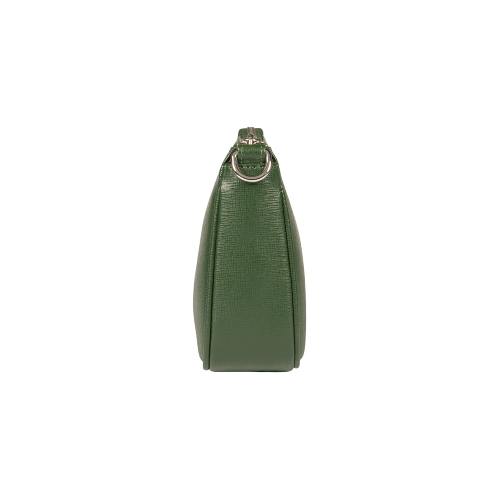 RB1037E | GRETA Women's Shoulder Bag in Genuine Saffiano Leather Made in Italy. Color: Green