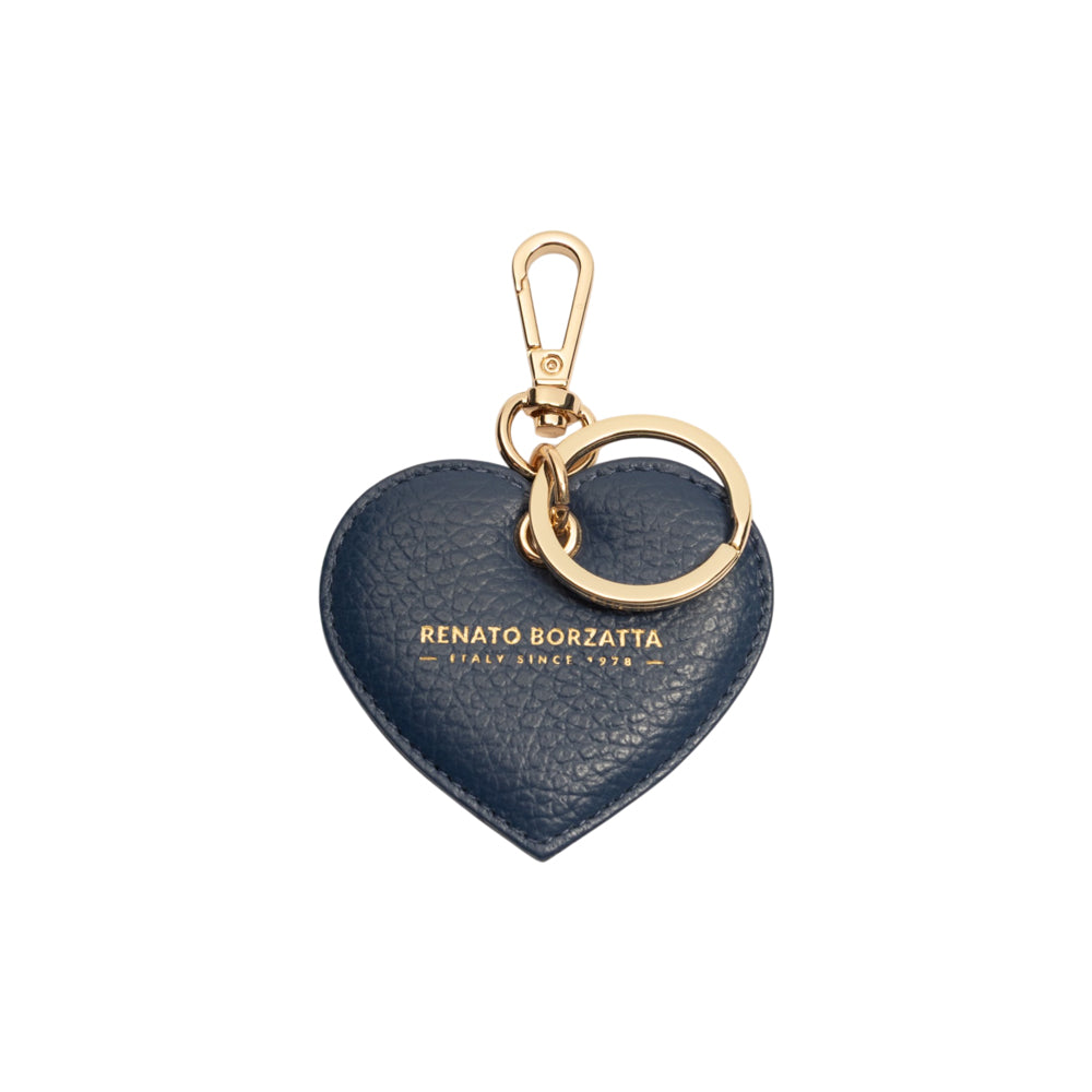 RB1082GD | Heart Charm Keychain Made in Italy in Genuine Dollar Grain Leather. Color: Blue