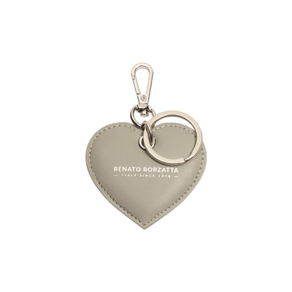 RB1082SF | Heart Charm Keychain Made in Italy in Smooth Matte Genuine Leather. Color: Gray