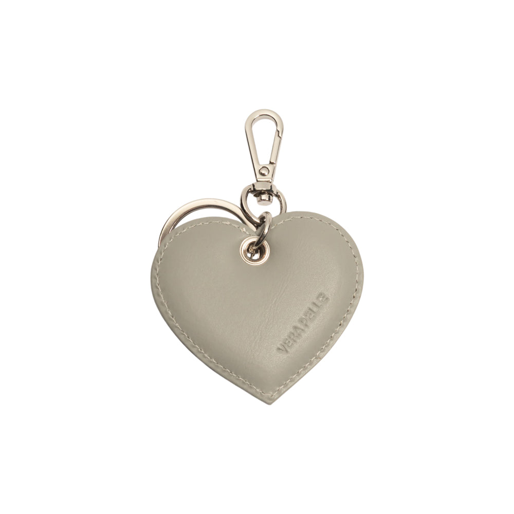 RB1082SF | Heart Charm Keychain Made in Italy in Smooth Matte Genuine Leather. Color: Gray