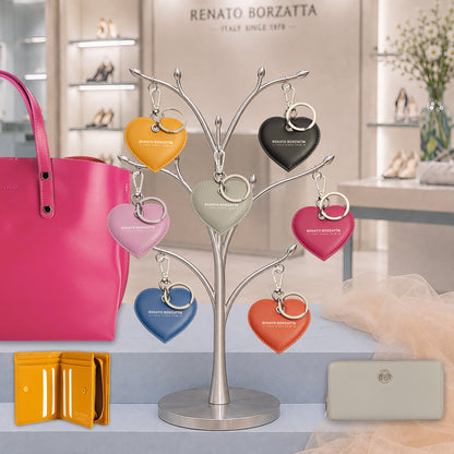 RB1082SF | Heart Charm Keychain Made in Italy in Smooth Matte Genuine Leather. Color: Gray