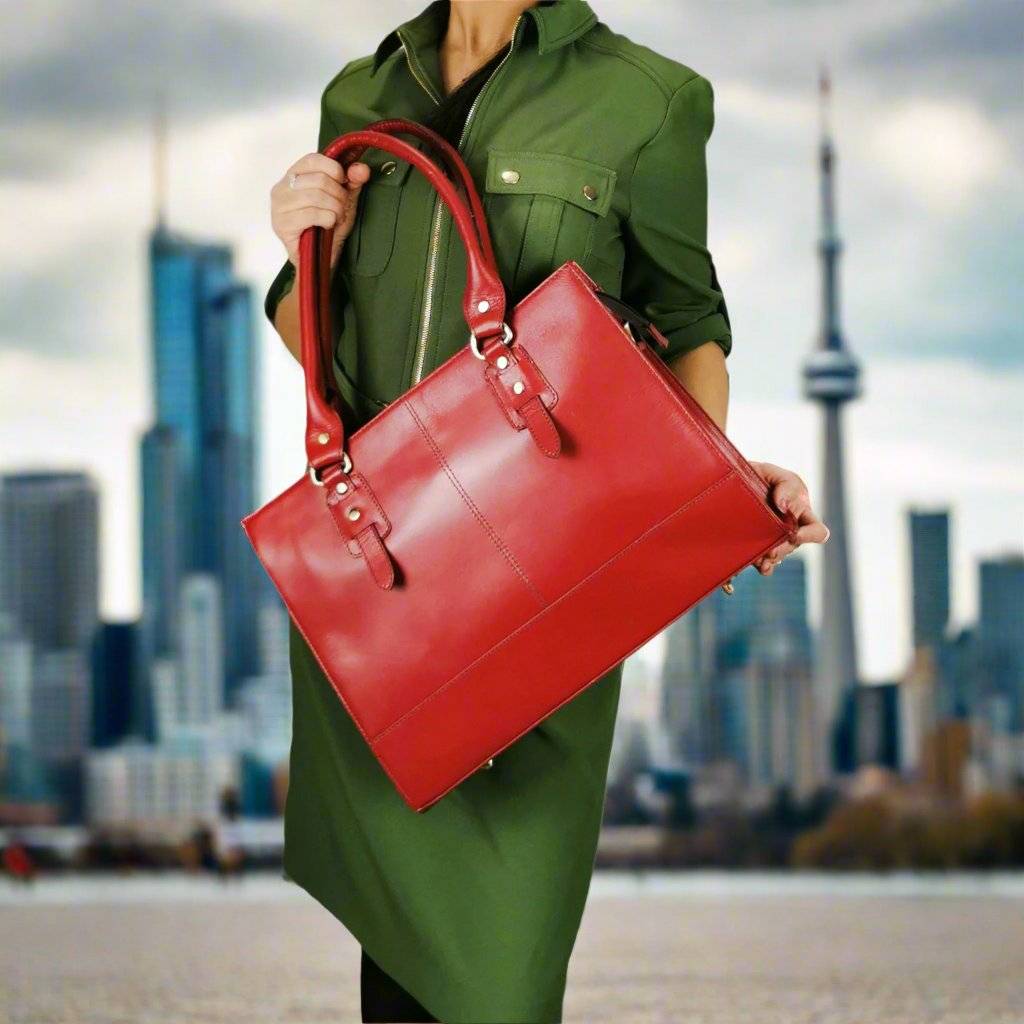 The Signature 17" Leather Laptop  Bag, Red
