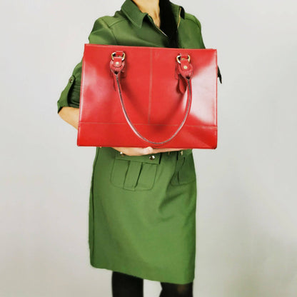 The Signature 17" Leather Laptop  Bag, Red