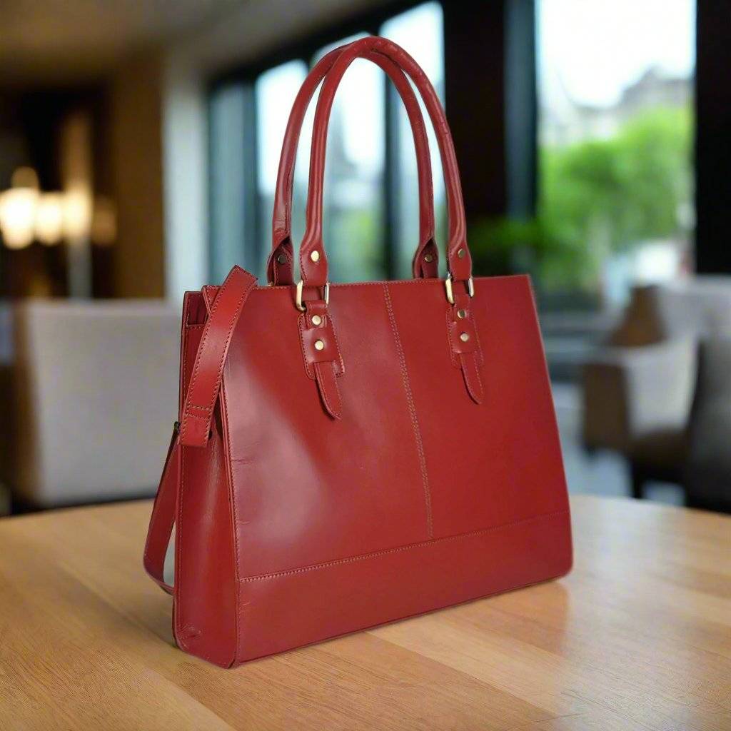 The Signature 17" Leather Laptop  Bag, Red