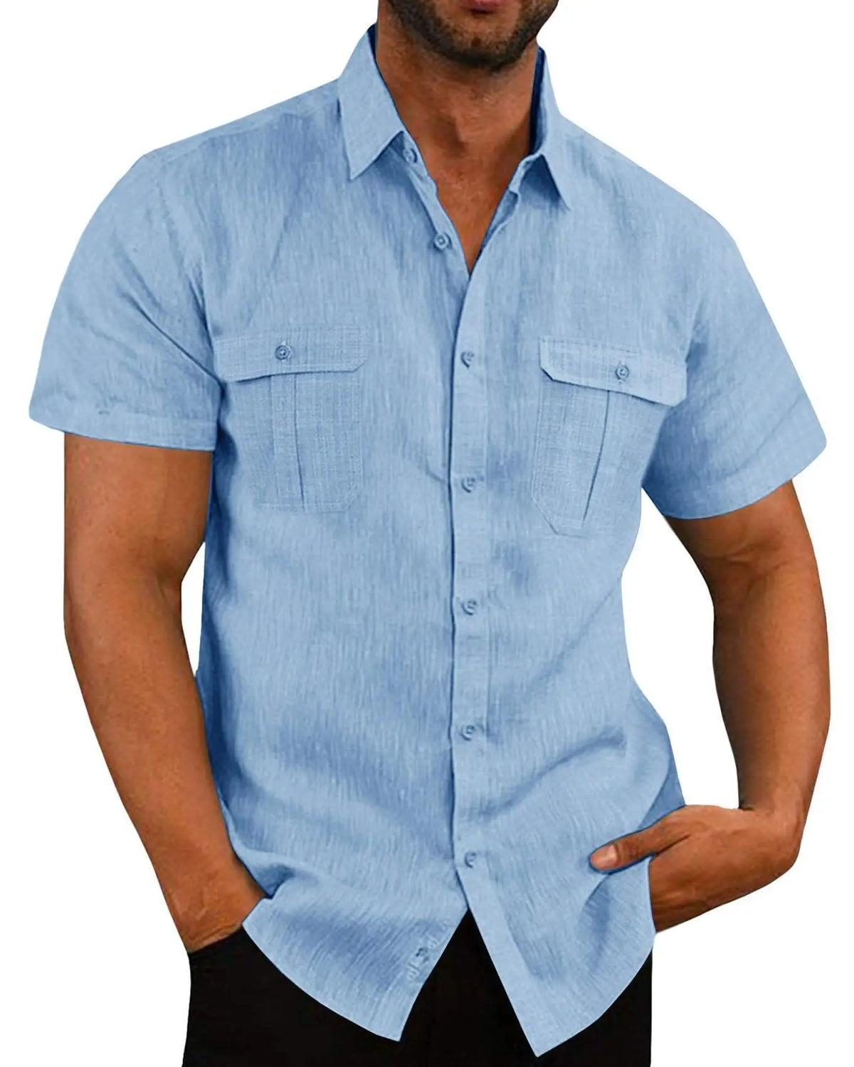 Cotton Linen Hot Sale Men Short-Sleeved Shirts Summer Solid Color Stand-Up Collar Casual Beach Style Plus SizeMale Shirts M-5XL-0