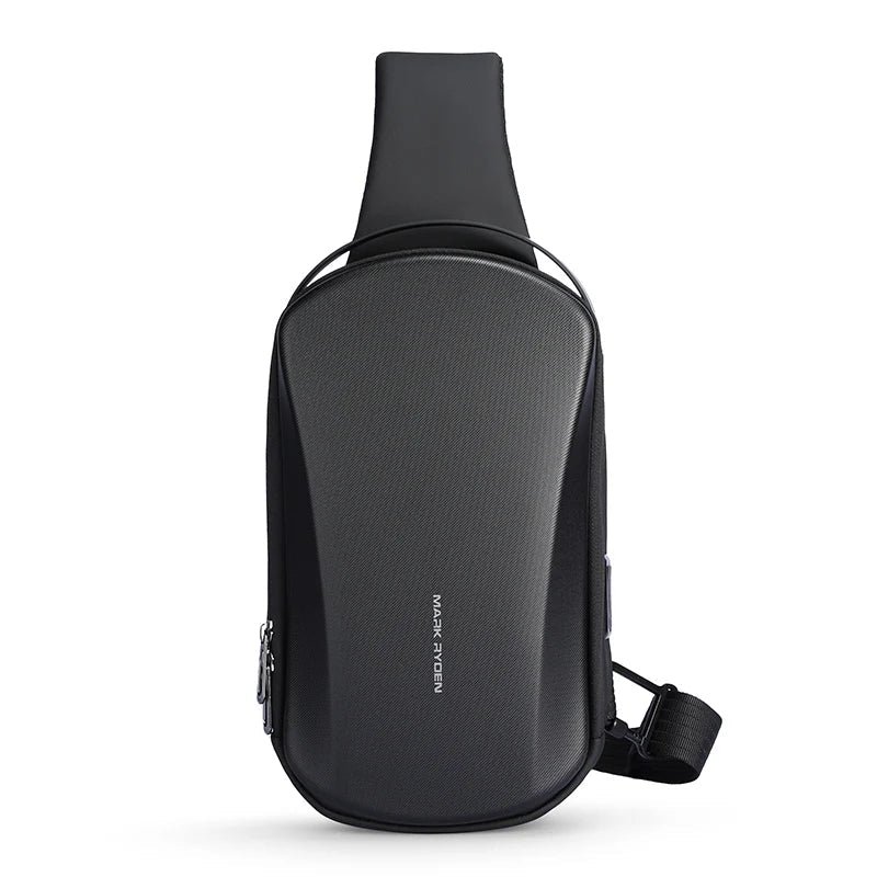 Hard-Shell Waterproof Crossbody Bag Sling with USB Port Black