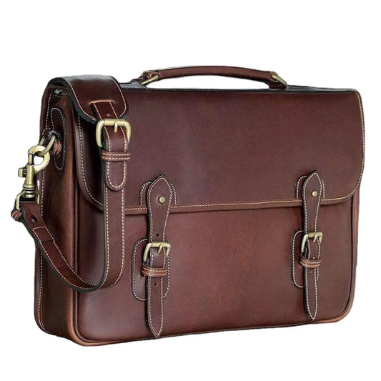 New Collection Genuine Cow Brown Leather Handbag Good Quality Handmade Leather Office Laptop Documental Bag Leather Material Bag