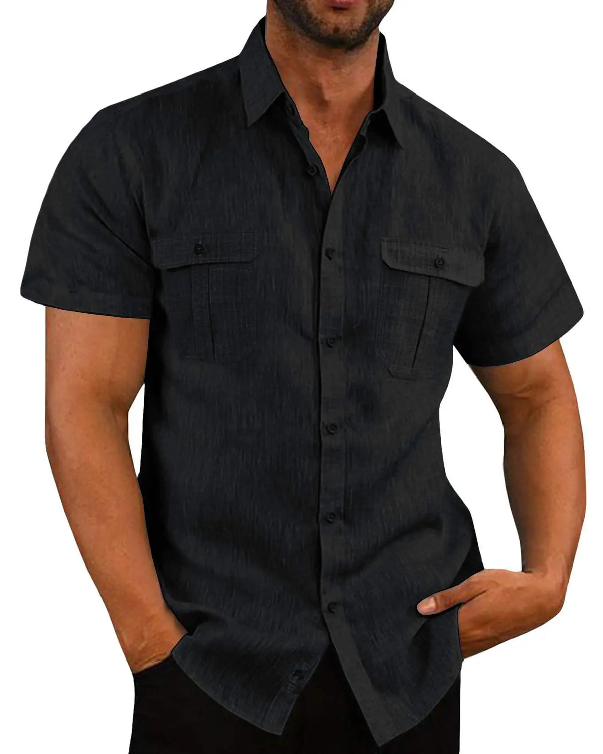Cotton Linen Hot Sale Men Short-Sleeved Shirts Summer Solid Color Stand-Up Collar Casual Beach Style Plus SizeMale Shirts M-5XL-3