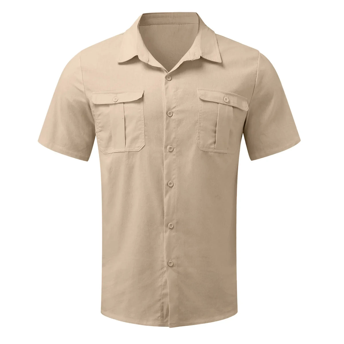 Cotton Linen Hot Sale Men Short-Sleeved Shirts Summer Solid Color Stand-Up Collar Casual Beach Style Plus SizeMale Shirts M-5XL-1