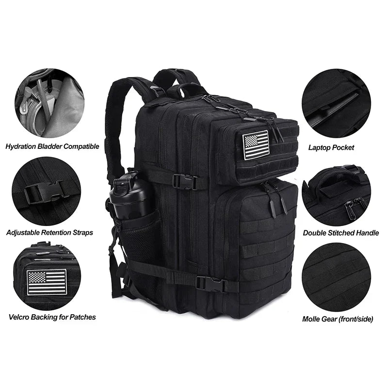 45L Tactical Backpack with Built-In Cooler Black