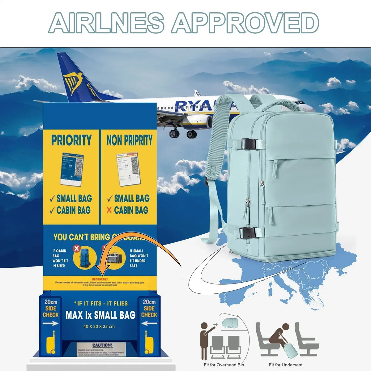 Waterproof Backpack Air Cushion Support Blue
