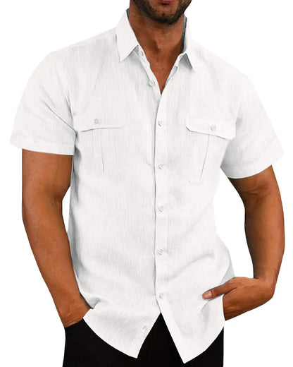 Cotton Linen Hot Sale Men Short-Sleeved Shirts Summer Solid Color Stand-Up Collar Casual Beach Style Plus SizeMale Shirts M-5XL-11