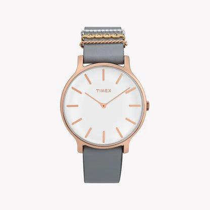 Timex Women's Gray Leather Watch, White Dial | Tw2t45400-0