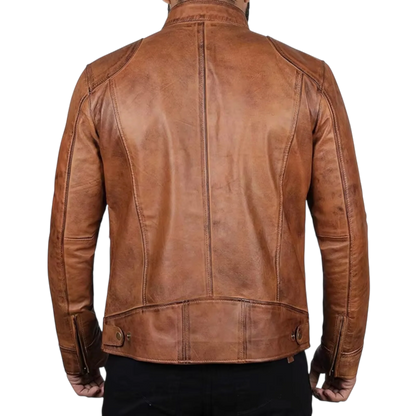 Men’s Tan Brown & Black Fashion Leather Jacket