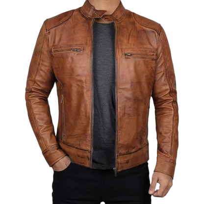 Men’s Tan Brown & Black Fashion Leather Jacket