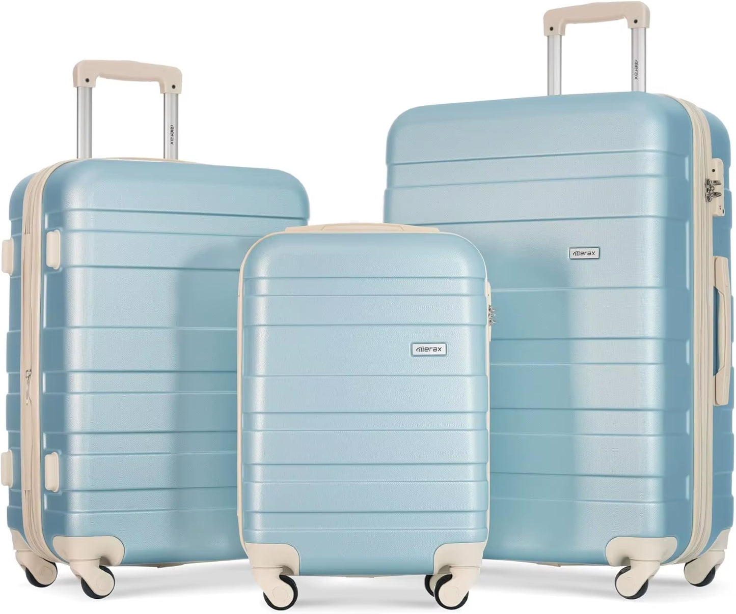 3 Piece Expandable ABS Hardshell Luggage Sets Spinner Wheel Suitcase TSA Lock Suit Case, Grey Green, 20/24/28 Inch