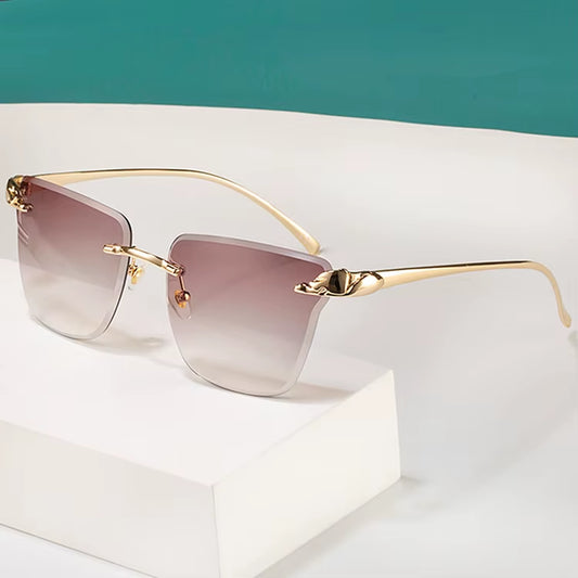 Partagas Fashion Trending Designer Rimless Diamond Cut Lens Leopard Head UV400 Shades Sun Glasses Sunglasses for Women