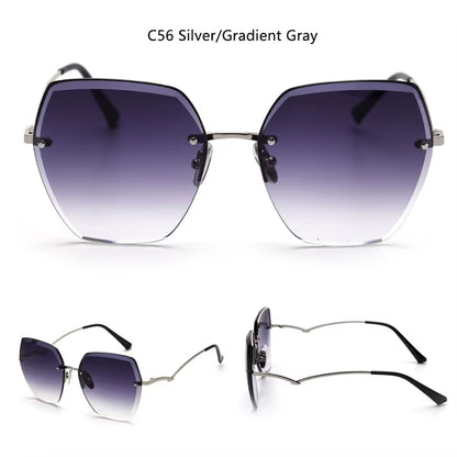 Vintage Rimless Cut Edge Sunglasses Brand Designer Luxury Black Shades Metal Frame Big Gradient Square Sunglasses UV400 Oculos