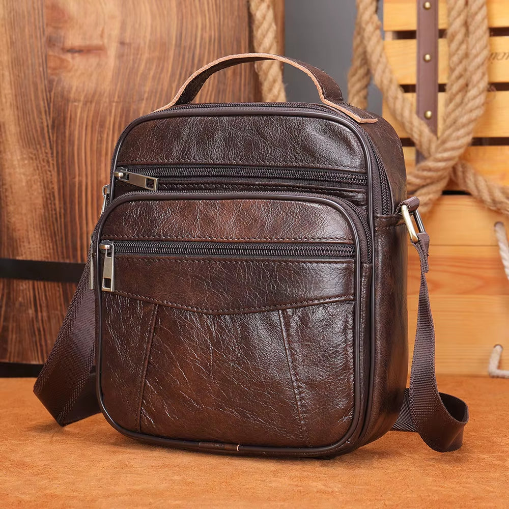 Male Small Leather Side Bag Genuine Leather Men Fashion Crossbody Shoulder Bag Messenger Bags for Men