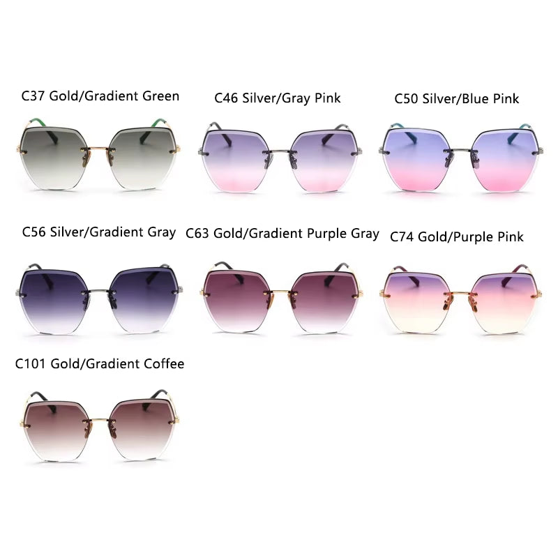Vintage Rimless Cut Edge Sunglasses Brand Designer Luxury Black Shades Metal Frame Big Gradient Square Sunglasses UV400 Oculos