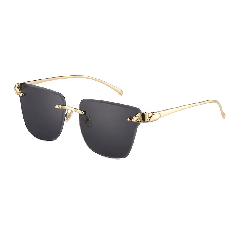 Partagas Fashion Trending Designer Rimless Diamond Cut Lens Leopard Head UV400 Shades Sun Glasses Sunglasses for Women