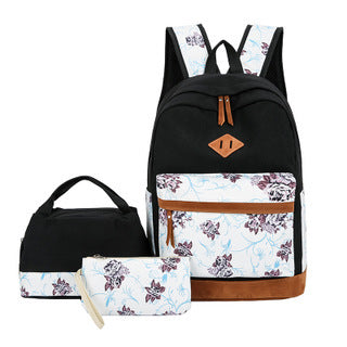 Floral Bags 3pcs Schoolbag Backpack Lunch Bag And Wallets-3