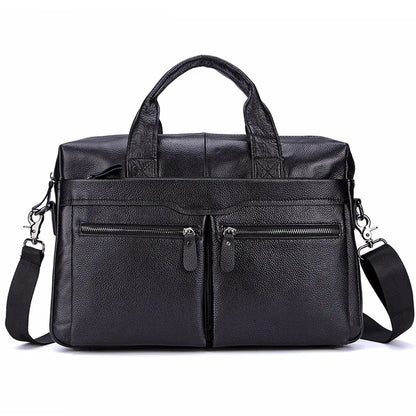 Black Men Genuine Leather Handbags Large Leather 14" Laptop Messenger Bags Business Men'S Travel Bags Shoulder Bags Briefcase
