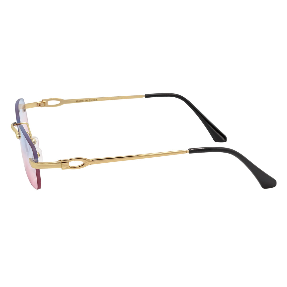 CHANELLE - Rimless Small Rectangle Sunglasses Gold Blue-Pink Fade