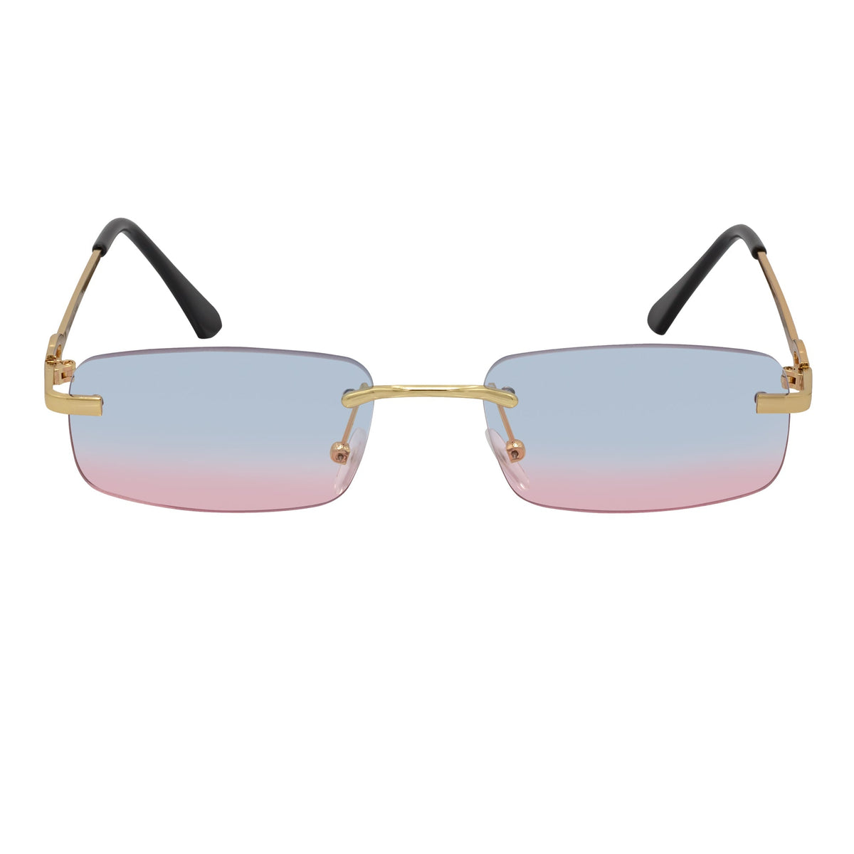 CHANELLE - Rimless Small Rectangle Sunglasses Gold Blue-Pink Fade