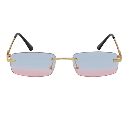CHANELLE - Rimless Small Rectangle Sunglasses Gold Blue-Pink Fade