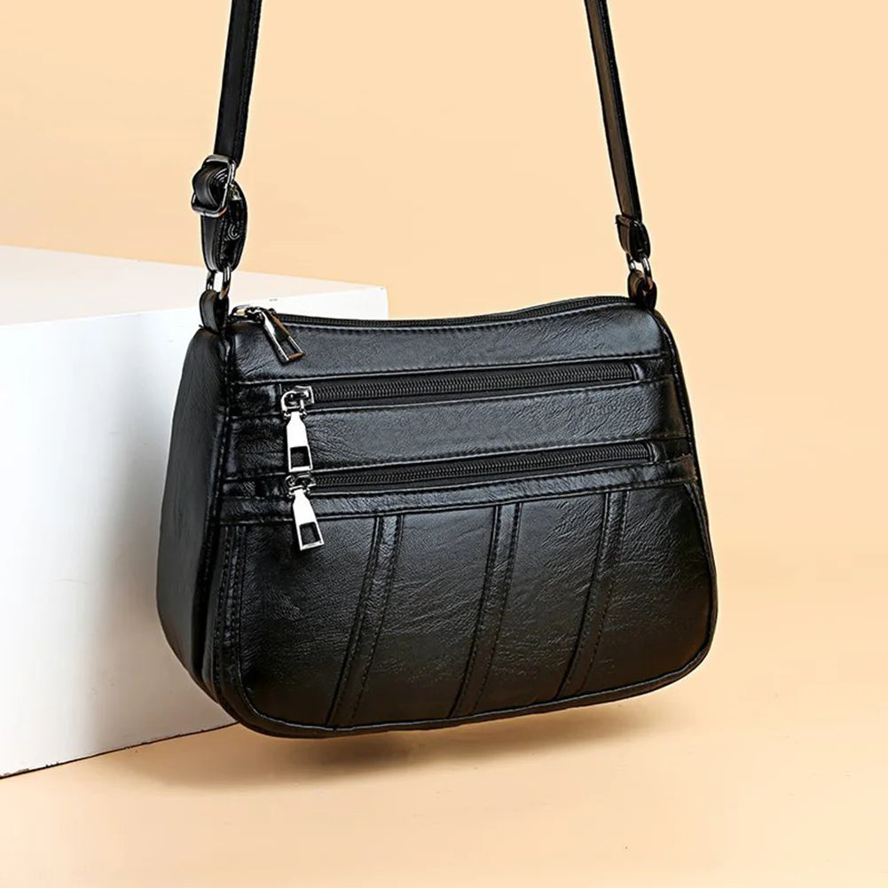 New Casual Bag Women Soft Pu Leather Shoulder Bags High-Quality Multi-Pocket Messenger Bag Black Ladies Business Crossbody Bag