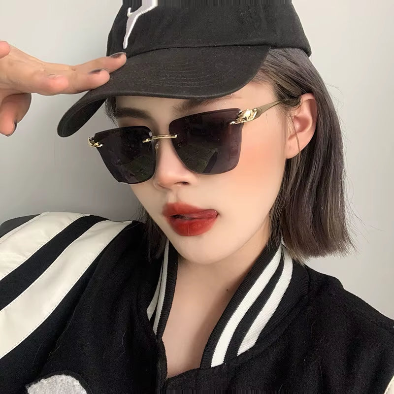 Partagas Fashion Trending Designer Rimless Diamond Cut Lens Leopard Head UV400 Shades Sun Glasses Sunglasses for Women