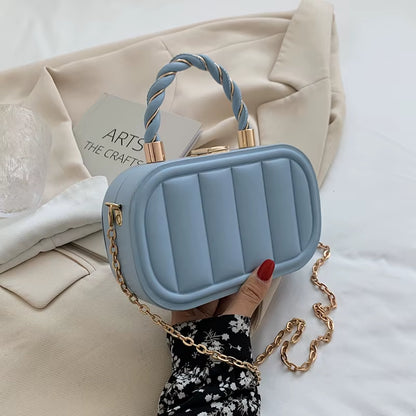 Women Chain Suitcase Messenger Bags PU Leather Small Crossbody Bags Blue White Designer Shoulder Bags Clutch Evening Party Bag