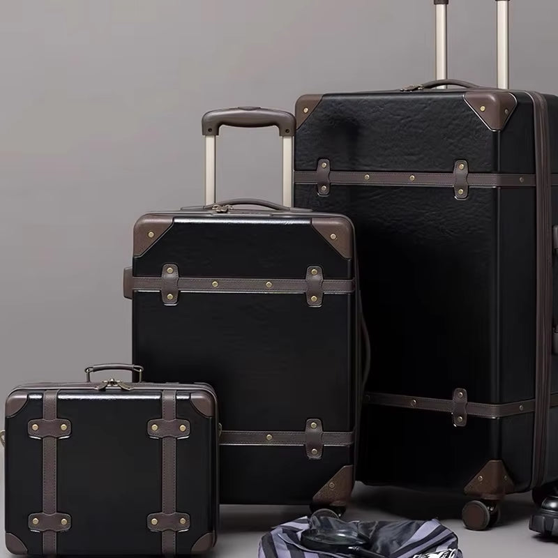 2PCS/SET Vintage PU Leather Travel Luggage,20"24"28 Inch Women Large Capacity Trolley Suitcases on Universal Wheel